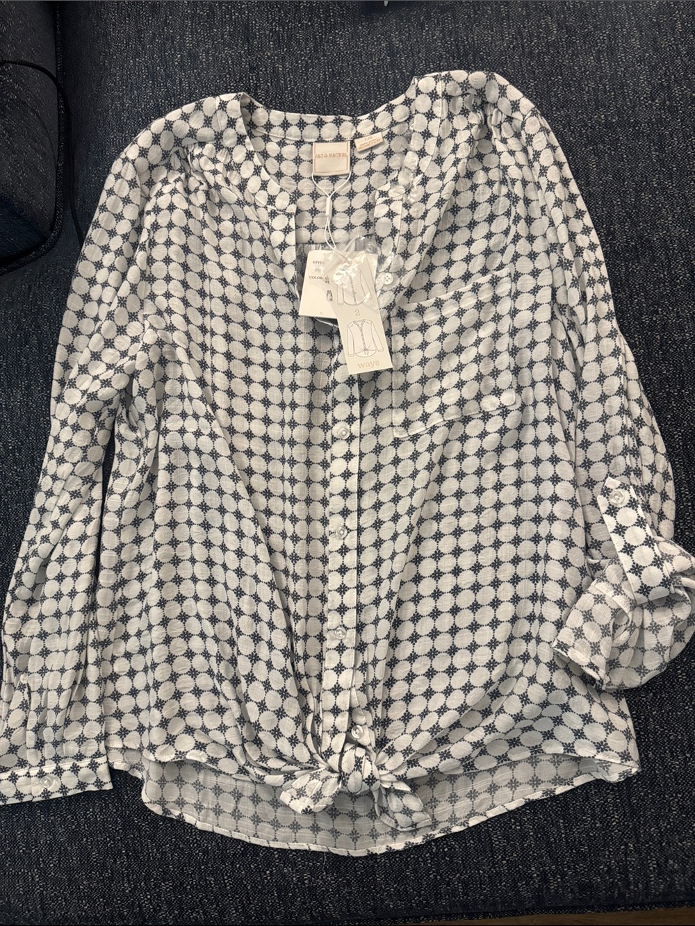 Zac & Rachel White Blouse with Navy Geometric Dot Print